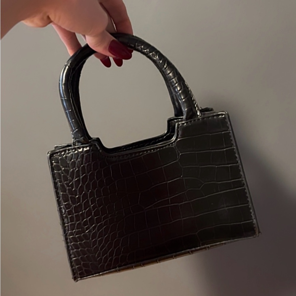 PrettyLittleThing Black Croc-Effect Mini Bag